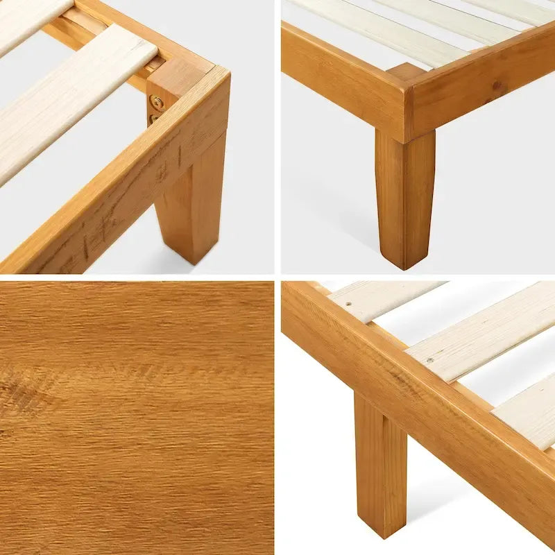 Struttura letto a piattaforma in legno di pino rustico con testiera e supporto a doghe in legno – Pino naturale, singolo / matrimoniale / queen / king, 1–2 posti