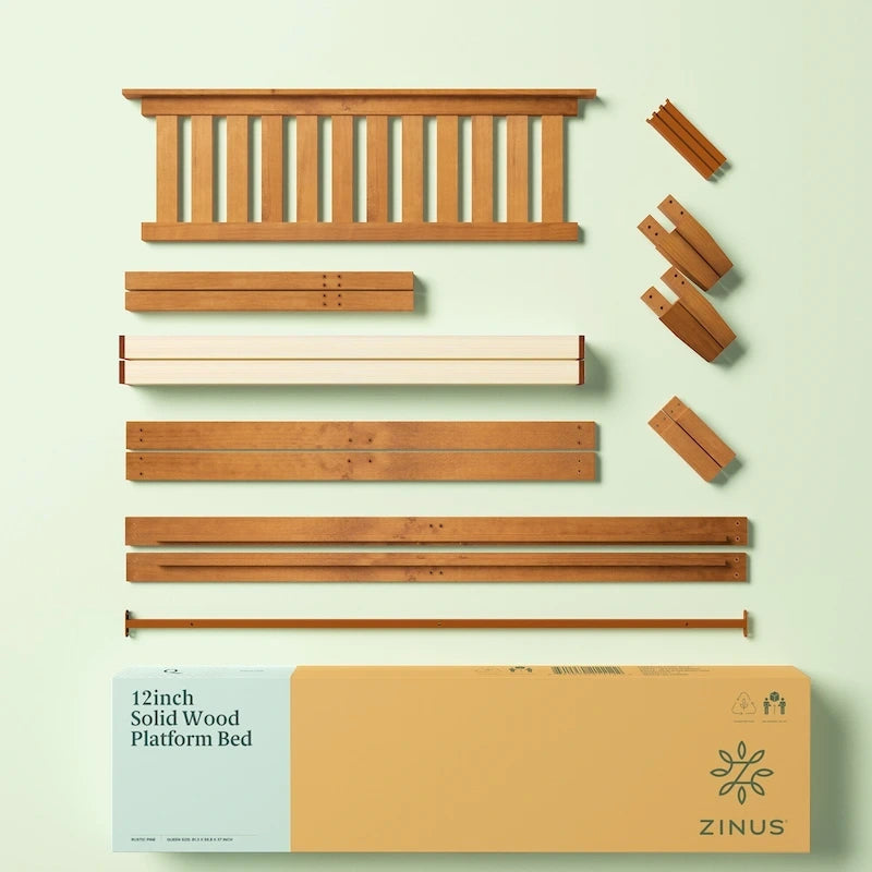 Struttura letto a piattaforma in legno di pino rustico con testiera e supporto a doghe in legno – Pino naturale, singolo / matrimoniale / queen / king, 1–2 posti