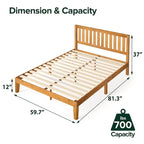 Struttura letto a piattaforma in legno di pino rustico con testiera e supporto a doghe in legno – Pino naturale, singolo / matrimoniale / queen / king, 1–2 posti