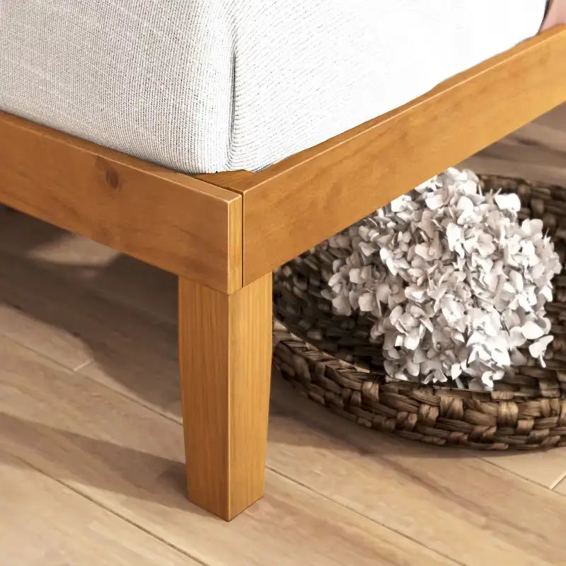 Struttura letto a piattaforma in legno di pino rustico con testiera e supporto a doghe in legno – Pino naturale, singolo / matrimoniale / queen / king, 1–2 posti