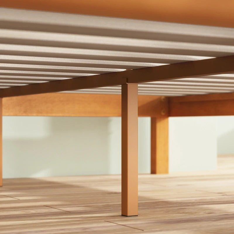 Struttura letto a piattaforma in legno di pino rustico con testiera e supporto a doghe in legno – Pino naturale, singolo / matrimoniale / queen / king, 1–2 posti