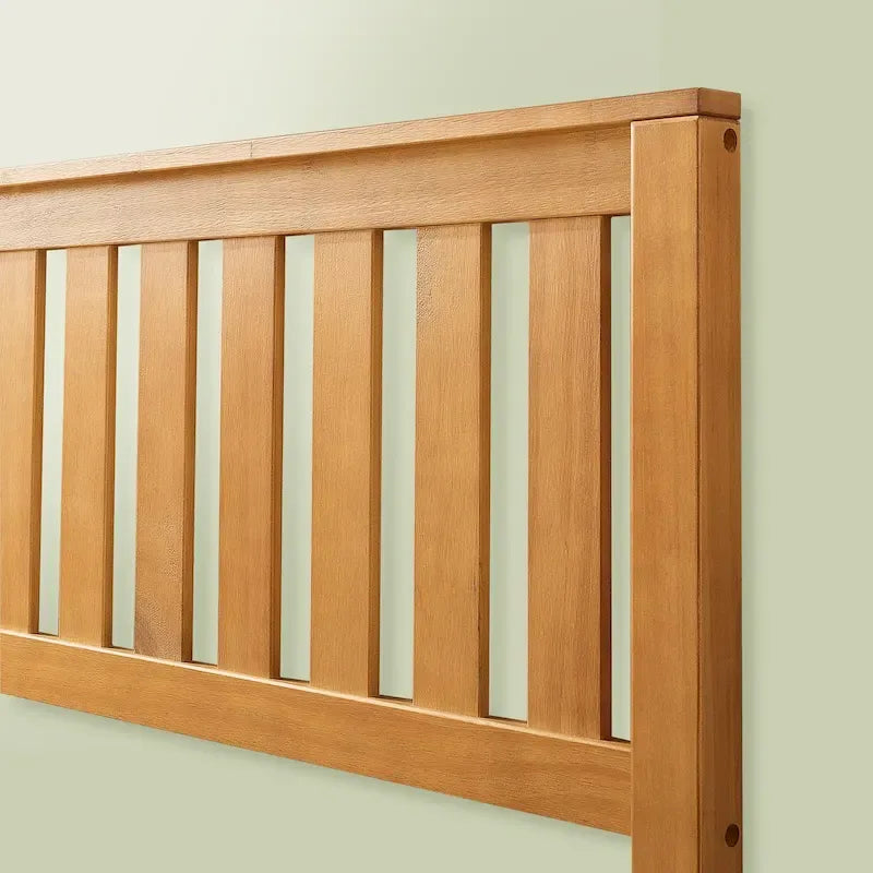 Struttura letto a piattaforma in legno di pino rustico con testiera e supporto a doghe in legno – Pino naturale, singolo / matrimoniale / queen / king, 1–2 posti