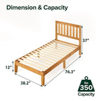 Struttura letto a piattaforma in legno di pino rustico con testiera e supporto a doghe in legno – Pino naturale, singolo / matrimoniale / queen / king, 1–2 posti