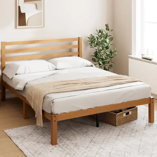 Bamboo Platform Bed Frame with Slatted Headboard for Approx. 97 × 191, 137 × 191, 152 × 203 or 193 × 203 cm Mattress – product view