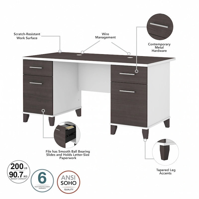 Scrivania da ufficio transitoria da 60W con cassetti – Diversi colori, singola
