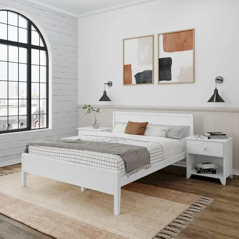 Letto matrimoniale moderno in legno di pino con testiera a pannelli – Argilla / Bianco / Grigio, per 2 persone