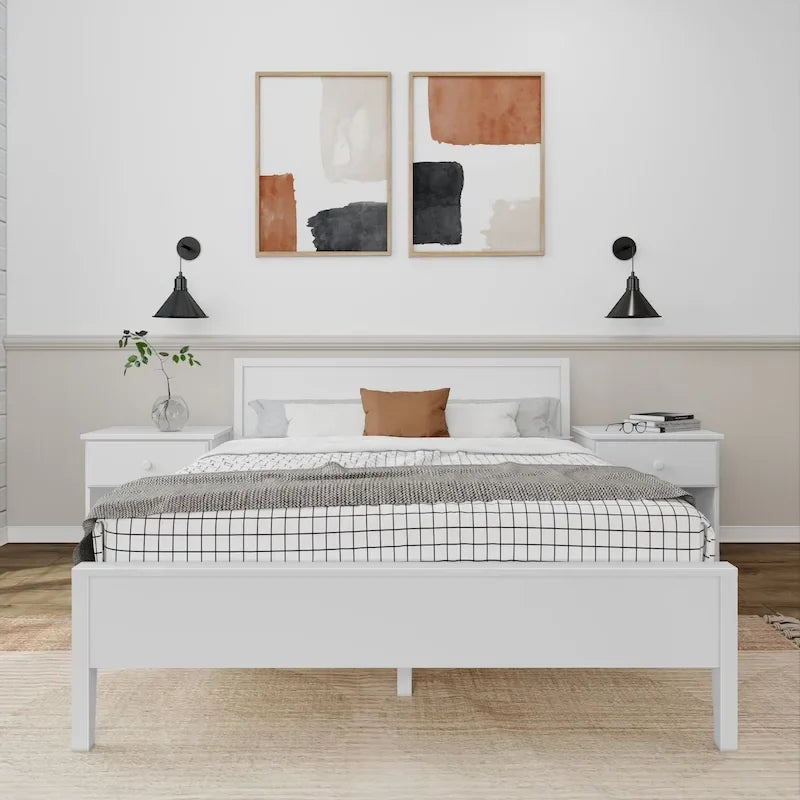 Letto matrimoniale moderno in legno di pino con testiera a pannelli – Argilla / Bianco / Grigio, per 2 persone