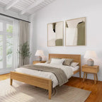 Letto matrimoniale moderno in legno di pino con testiera a pannelli – Argilla / Bianco / Grigio, per 2 persone