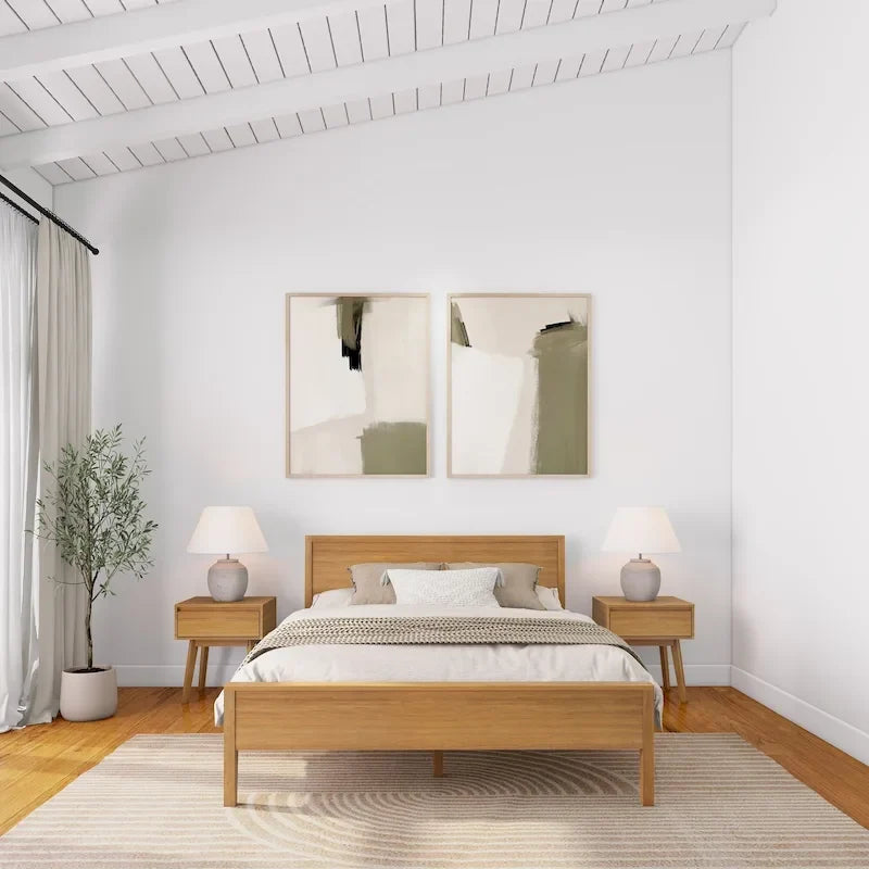 Letto matrimoniale moderno in legno di pino con testiera a pannelli – Argilla / Bianco / Grigio, per 2 persone