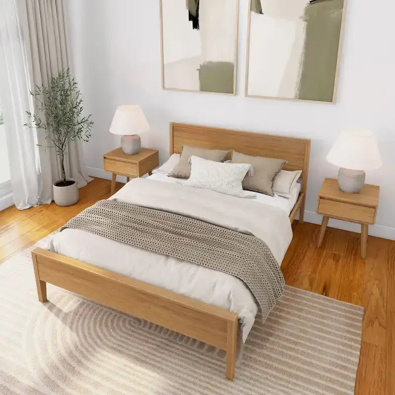 Letto matrimoniale moderno in legno di pino con testiera a pannelli – Argilla / Bianco / Grigio, per 2 persone