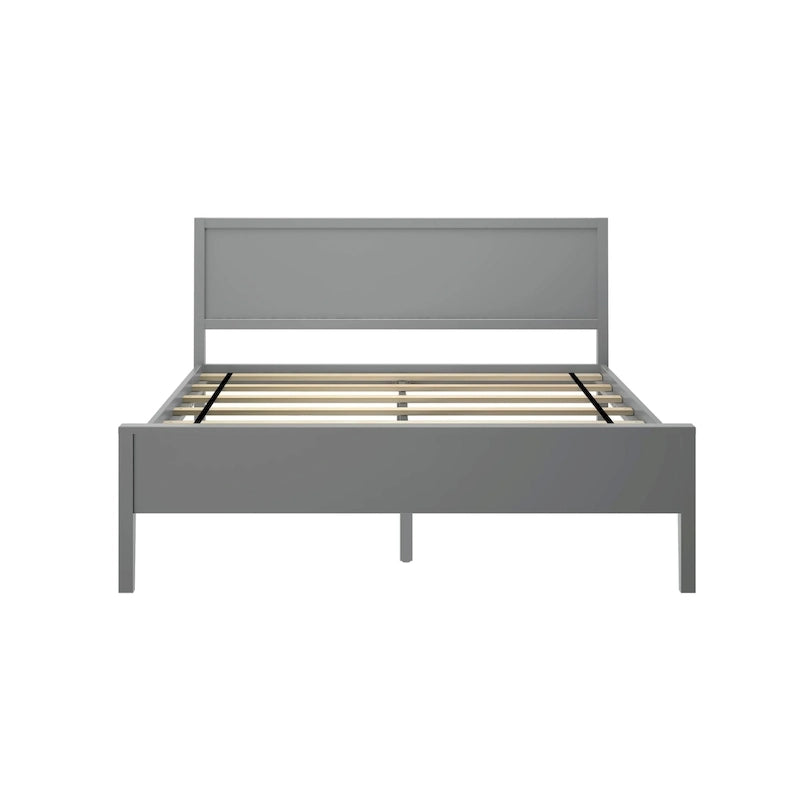 Letto matrimoniale moderno in legno di pino con testiera a pannelli – Argilla / Bianco / Grigio, per 2 persone