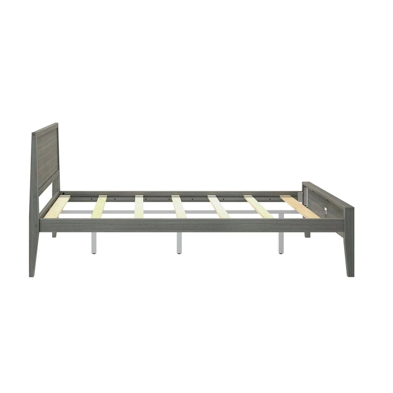 Letto matrimoniale moderno in legno di pino con testiera a pannelli – Argilla / Bianco / Grigio, per 2 persone