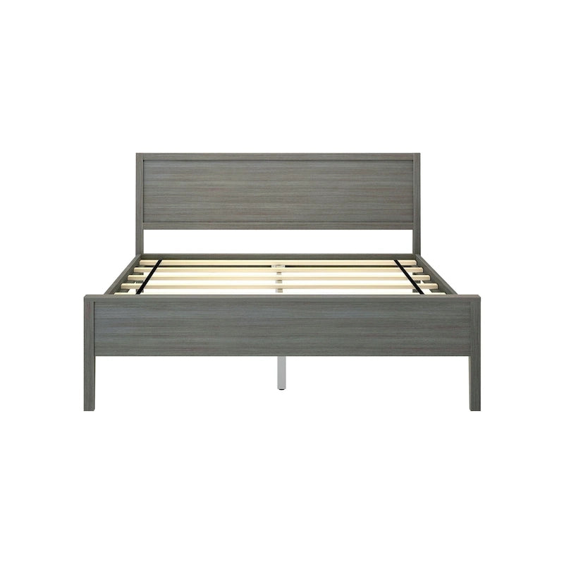Letto matrimoniale moderno in legno di pino con testiera a pannelli – Argilla / Bianco / Grigio, per 2 persone