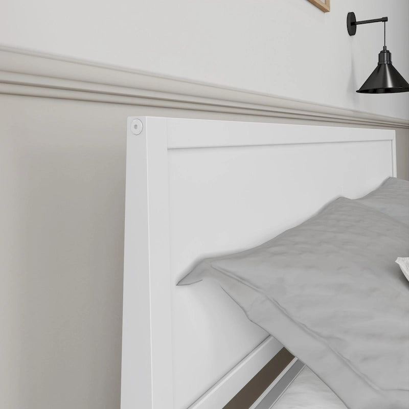 Letto matrimoniale moderno in legno di pino con testiera a pannelli – Argilla / Bianco / Grigio, per 2 persone