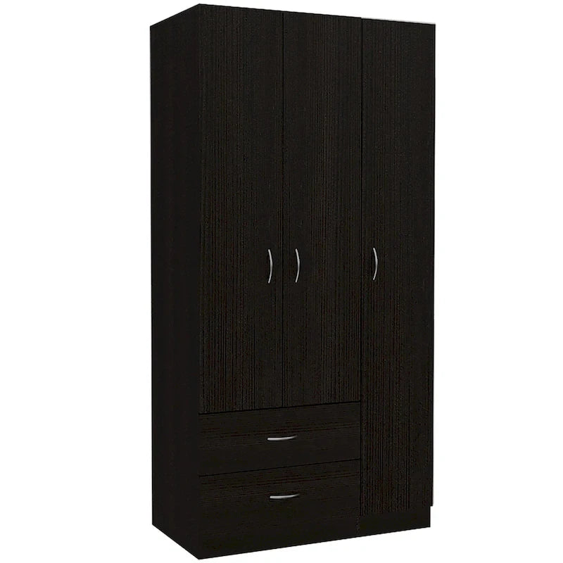 Armadio a 3 ante con asta appendiabiti, 5 ripiani e 2 cassetti – Espresso / Rosa / Grigio / Bianco, Singolo