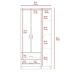 Armadio a 3 ante con asta appendiabiti, 5 ripiani e 2 cassetti – Espresso / Rosa / Grigio / Bianco, Singolo