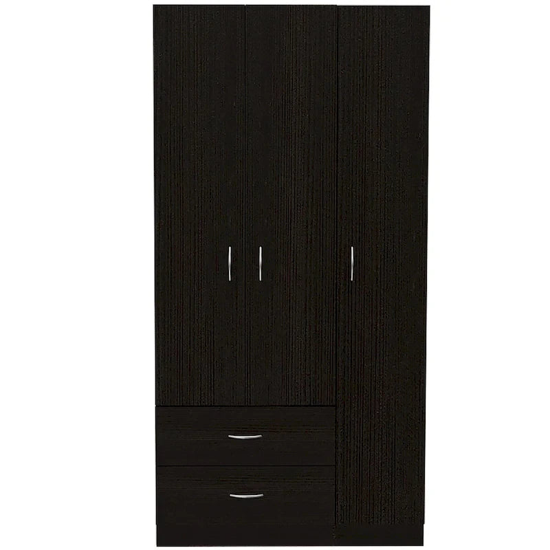 Armadio a 3 ante con asta appendiabiti, 5 ripiani e 2 cassetti – Espresso / Rosa / Grigio / Bianco, Singolo