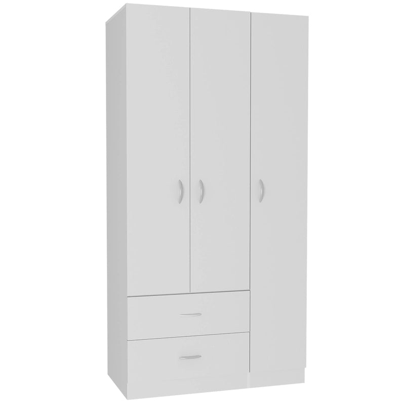 Armadio a 3 ante con asta appendiabiti, 5 ripiani e 2 cassetti – Espresso / Rosa / Grigio / Bianco, Singolo