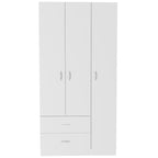 Armadio a 3 ante con asta appendiabiti, 5 ripiani e 2 cassetti – Espresso / Rosa / Grigio / Bianco, Singolo