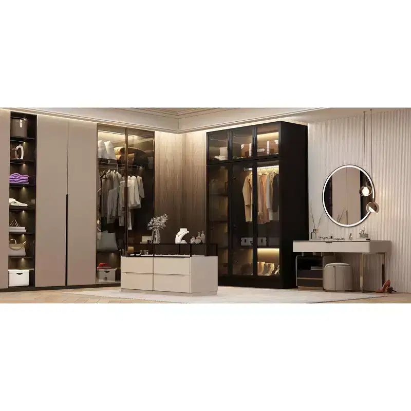 Famapy Armadio con luce a LED e ante in vetro Guardaroba