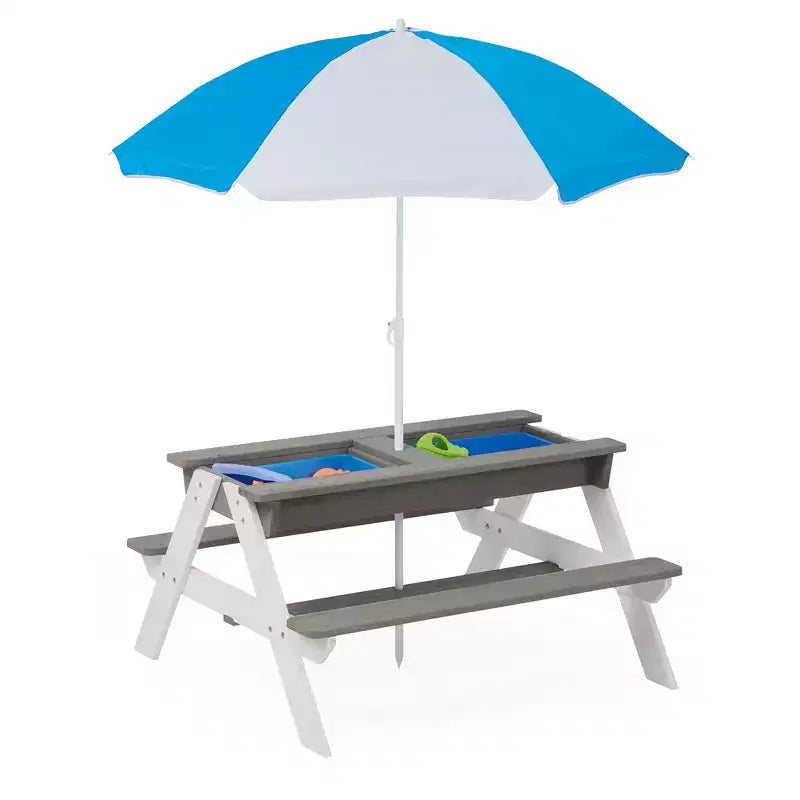 3 in1 Kids Picnic Table, Outdoor Wooden Activity & Dining Table With Adjustable Collapsible Umbrella, Kids Picnic Table For Boys Girls Outdoor Camping