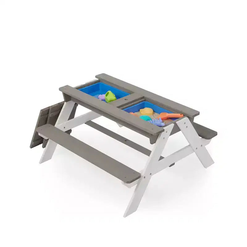 Tavolo da picnic 3 in 1 per bambini, tavolo da attività e pranzo in legno per esterni con ombrellone pieghevole regolabile, tavolo da picnic per bambini e bambine per campeggio all'aperto