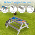 Tavolo da picnic 3 in 1 per bambini, tavolo da attività e pranzo in legno per esterni con ombrellone pieghevole regolabile, tavolo da picnic per bambini e bambine per campeggio all'aperto
