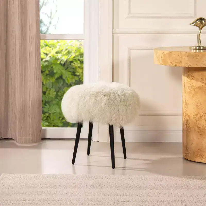 Pouf rotondo Jennifer Taylor Home Alberta da 40 cm in montone mongolo