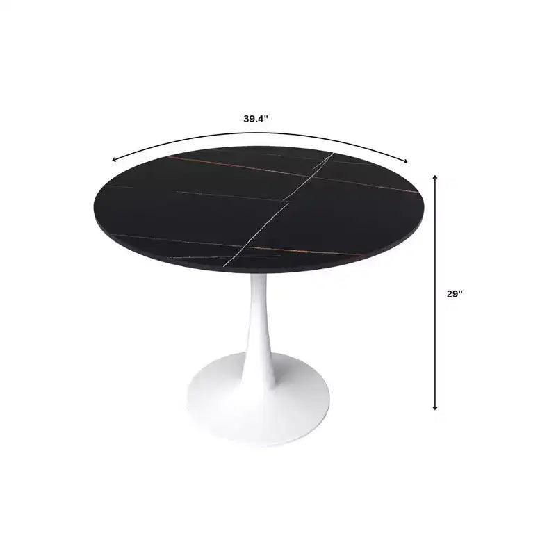 LeisureMod Bristol Tavolo da pranzo rotondo da 40 - Top in pietra sinterizzata, Tavolino da caffè e robusta base a piedistallo in acciaio bianco per cucina e piccoli spazi