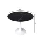 LeisureMod Bristol Tavolo da pranzo rotondo da 40 - Top in pietra sinterizzata, Tavolino da caffè e robusta base a piedistallo in acciaio bianco per cucina e piccoli spazi