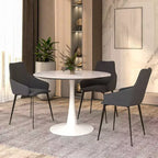 LeisureMod Bristol Tavolo da pranzo rotondo da 40 - Top in pietra sinterizzata, Tavolino da caffè e robusta base a piedistallo in acciaio bianco per cucina e piccoli spazi