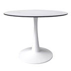 LeisureMod Bristol Tavolo da pranzo rotondo da 40 - Top in pietra sinterizzata, Tavolino da caffè e robusta base a piedistallo in acciaio bianco per cucina e piccoli spazi