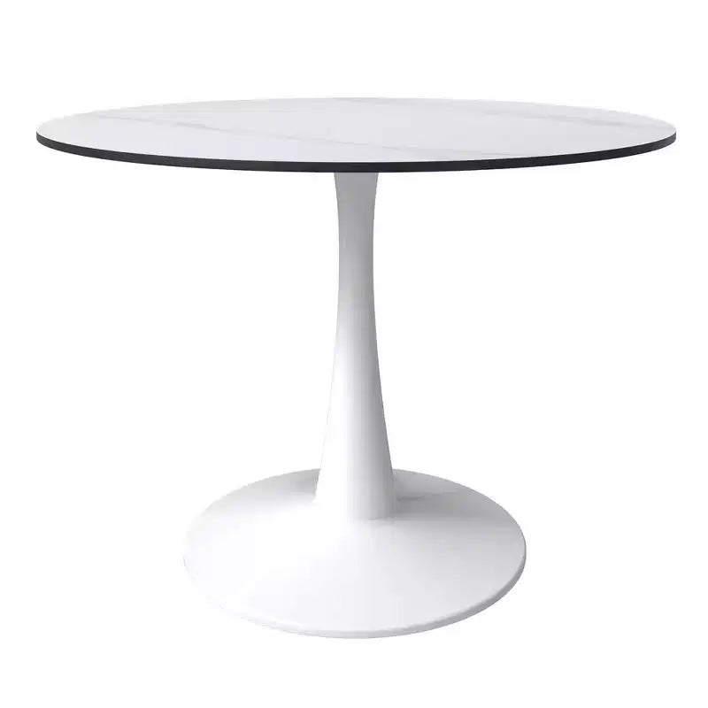 LeisureMod Bristol Tavolo da pranzo rotondo da 40 - Top in pietra sinterizzata, Tavolino da caffè e robusta base a piedistallo in acciaio bianco per cucina e piccoli spazi