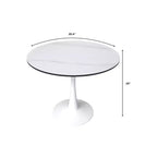 LeisureMod Bristol Tavolo da pranzo rotondo da 40 - Top in pietra sinterizzata, Tavolino da caffè e robusta base a piedistallo in acciaio bianco per cucina e piccoli spazi
