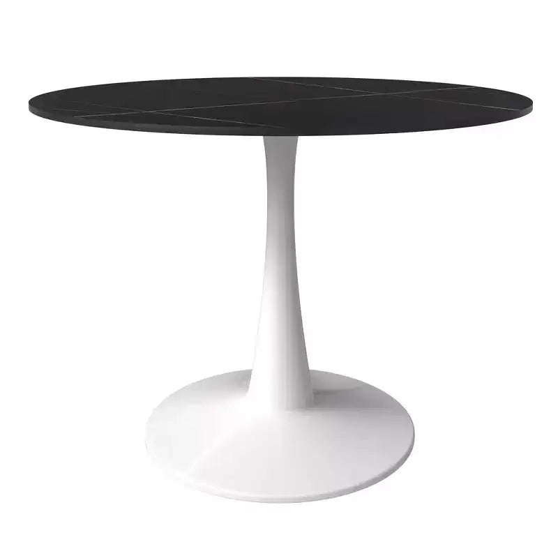 LeisureMod Bristol Tavolo da pranzo rotondo da 40 - Top in pietra sinterizzata, Tavolino da caffè e robusta base a piedistallo in acciaio bianco per cucina e piccoli spazi
