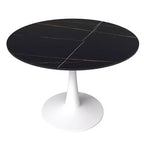 LeisureMod Bristol 40 Round Dining Table  Sintered Stone Top Accent Caf Table & Sturdy Steel White Pedestal Base for Kitchen and Small Spaces