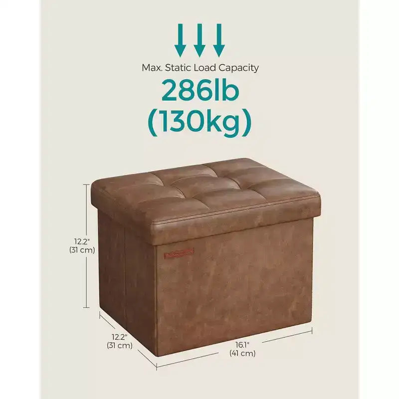 SONGMICS Poggiapiedi Contenitore Pieghevole Sgabello Ottomano Capacità 130 kg per Soggiorno Camera da Letto