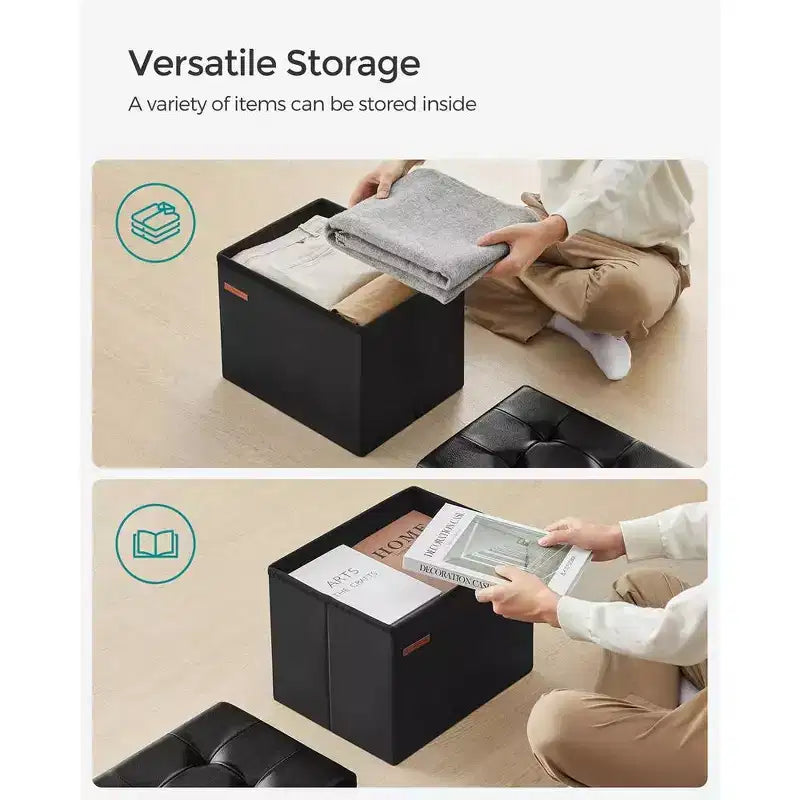 SONGMICS Poggiapiedi Contenitore Pieghevole Sgabello Ottomano Capacità 130 kg per Soggiorno Camera da Letto
