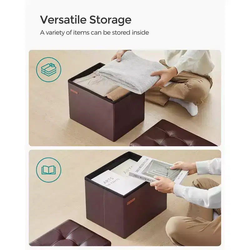 SONGMICS Poggiapiedi Contenitore Pieghevole Sgabello Ottomano Capacità 130 kg per Soggiorno Camera da Letto