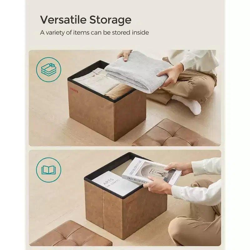 SONGMICS Poggiapiedi Contenitore Pieghevole Sgabello Ottomano Capacità 130 kg per Soggiorno Camera da Letto