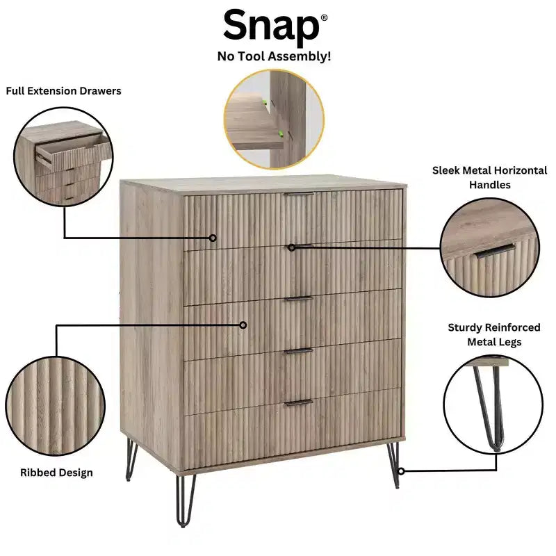Manhattan Comfort Dumbo Set di 2 Comò Moderni a 5 Cassetti e Comò Doppio a 10 Cassetti