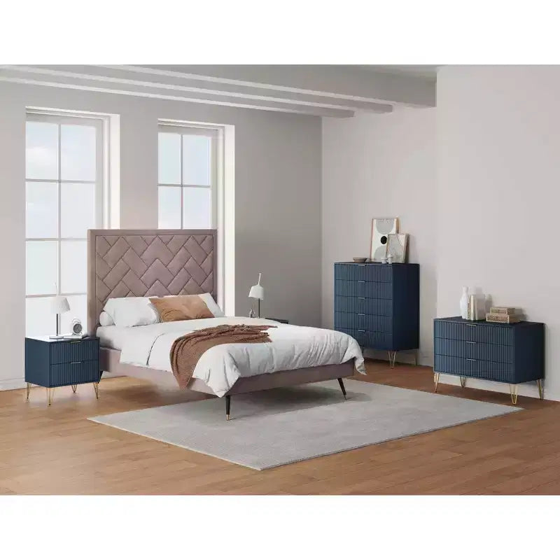 Set comò Manhattan Comfort Dumbo 3 pezzi con 5 cassetti, comò a 3 cassetti e comodino