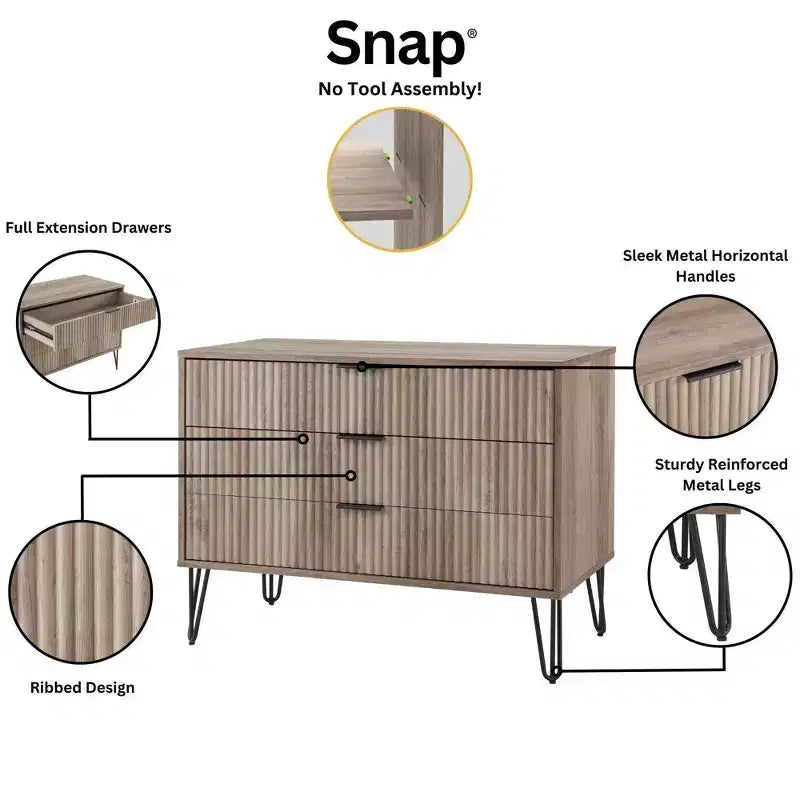 Set comò Manhattan Comfort Dumbo 3 pezzi con 5 cassetti, comò a 3 cassetti e comodino