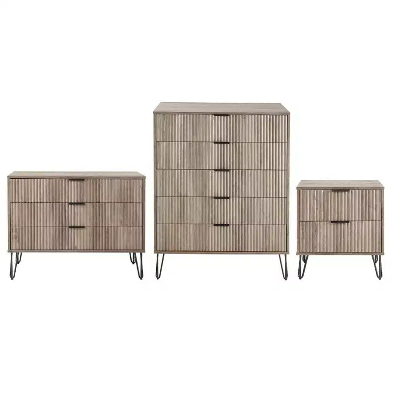 Set comò Manhattan Comfort Dumbo 3 pezzi con 5 cassetti, comò a 3 cassetti e comodino