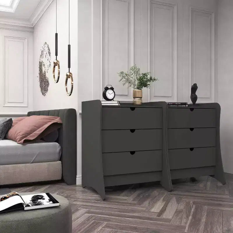 Manhattan Comfort Set of 2 Coney 3 Drawer Dressers