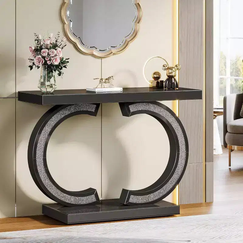 Tribesigns Tavolo consolle moderno da 39 pollici a specchio con intarsi di cristalli scintillanti
