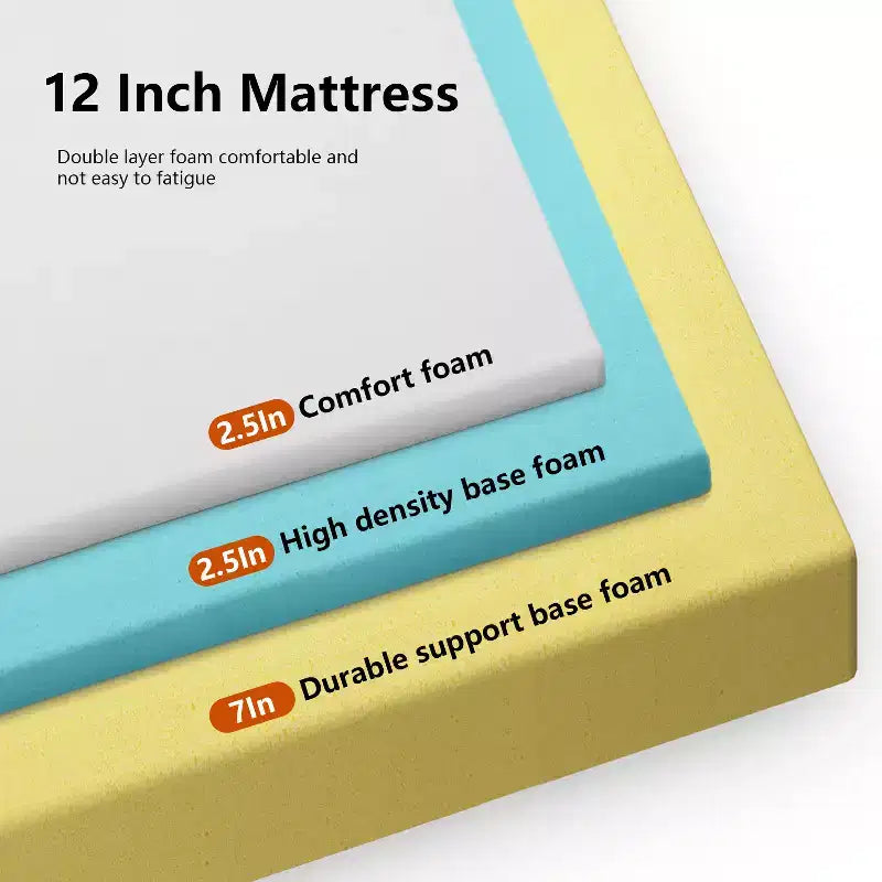 Materasso FDW 12 pollici in memory foam gel con rivestimento in tessuto morbido traspirante e lavabile con cerniera, certificazione CertiPUR-US, bianco