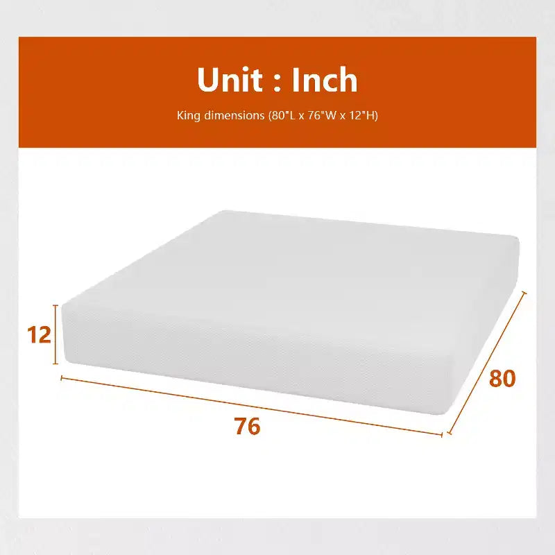 Materasso FDW 12 pollici in memory foam gel con rivestimento in tessuto morbido traspirante e lavabile con cerniera, certificazione CertiPUR-US, bianco