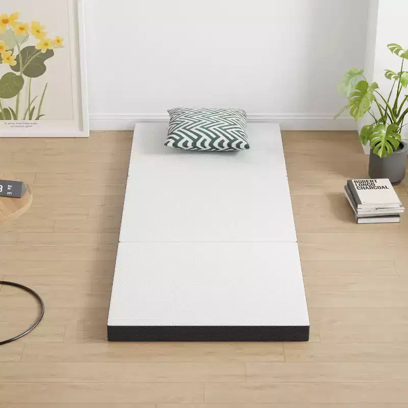 FDW Materasso Pieghevole da 4 pollici, Materassino in Memory Foam a Tre Pieghe, Topper Portatile Pieghevole con Coprimaterasso Lavabile per Campeggio