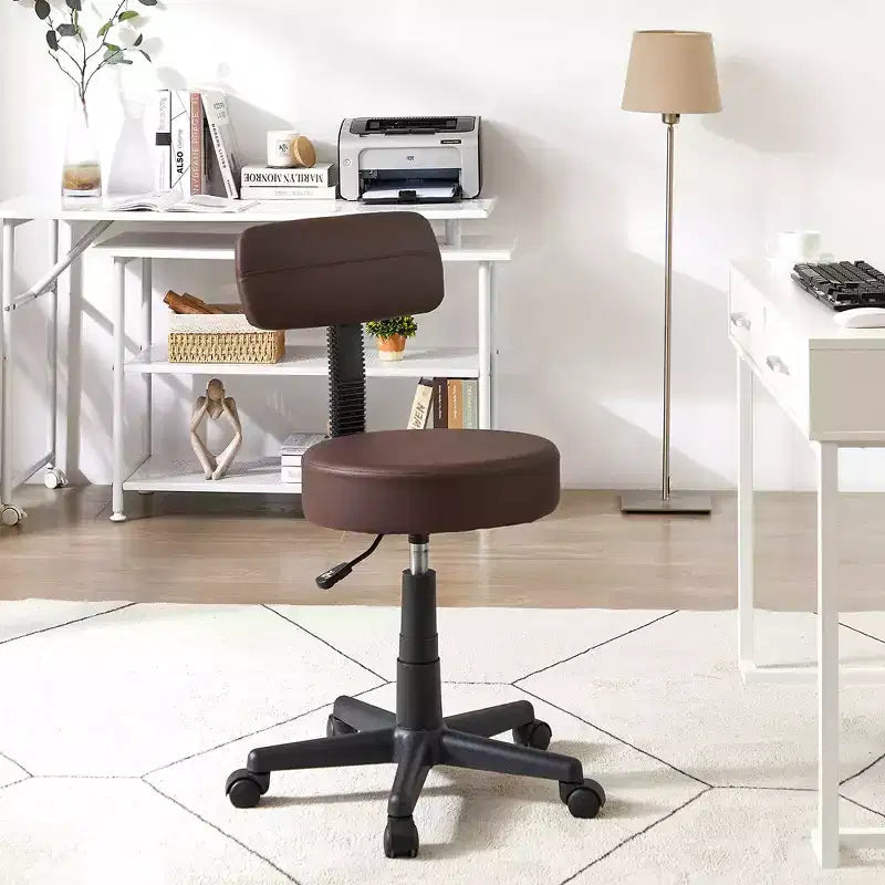 Sgabello senza braccioli VECELO con rotelle e schienale per garage, officina, banco da lavoro, salone